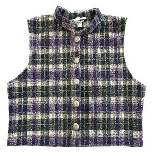 Vintage Lindsey Scott Western Plaid Fleece Vest Concho Buttons Size 10